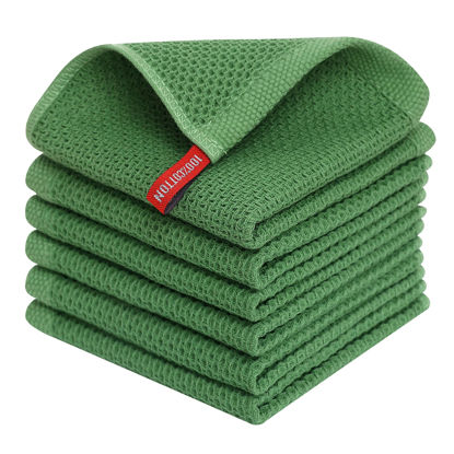 Picture of Homaxy 100% Cotton Waffle Weave Kitchen Dish Cloths, Ultra Soft Absorbent Quick Drying Dish Towels, 12x12 Inches, 6-Pack, Grass Green