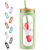 Picture of Kodrine Glass Tumbler with Straw and Lid, 20oz Glass Coffee Tumbler with Bamboo Lid, Iced Coffee Cup Silicone Protective Sleeve BPA Free- Daiquiri Green