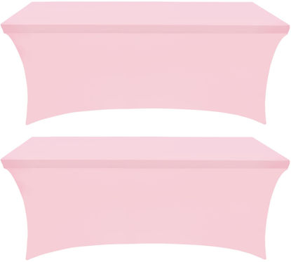 Picture of Utopia Kitchen Spandex Tablecloth 2 Pack [4FT, Pink] Tight, Fitted, Washable and Wrinkle Resistant Stretch Rectangular Patio Table Cover for Event, Wedding & Parties [48Lx30Wx30H Inch]