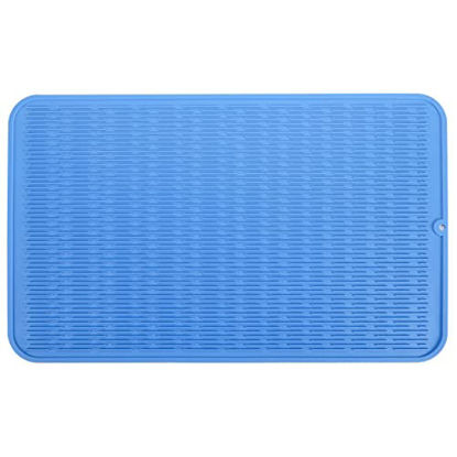 Picture of MicoYang Silicone Dish Drying Mat for Multiple Usage,Easy clean,Eco-friendly,Heat-resistant Silicone Mat for Kitchen Counter or Sink,Refrigerator or Drawer Liner Lichen Blue XXXL 28 inches x 18 inches