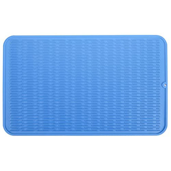 Picture of MicoYang Silicone Dish Drying Mat for Multiple Usage,Easy clean,Eco-friendly,Heat-resistant Silicone Mat for Kitchen Counter or Sink,Refrigerator or Drawer Liner Lichen Blue XXXL 28 inches x 18 inches