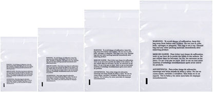 Picture of Poly Bags with Suffocation Warning 4x6", 5x7", 6x9", 8x10" - Small Combo Pack of 400 (100 each size) - Clear Poly Bags by Retail Supply Co - Resealable