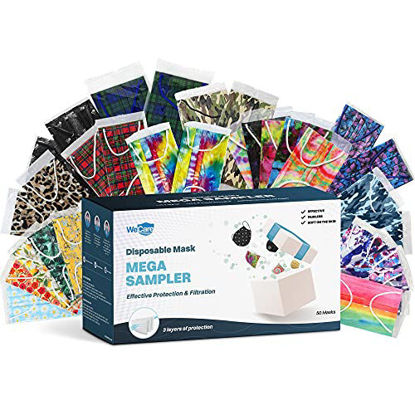 Picture of WECARE Disposable Face Mask Individually Wrapped - Variety Mystery Box - 50 Assorted Colored and Print Masks