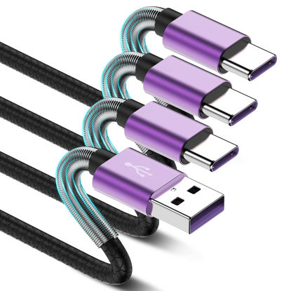 Picture of [3Pack 3ft] Compatible with Samsung Galaxy S9 S10 S8 Plus Charger Cord(3A Fast Charging), TPE USB C Type Charger Cable,USB A to Type C Replacement for Samsung A32/A12/A10e/A20/A51/Note 20/9/8LG-Purple
