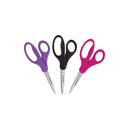 Picture of Fiskars 7" Student Scissors for Kids 12-14 (3-Pack) - Scissors for School or Crafting - Back to School Supplies - Black, Pink, Purple