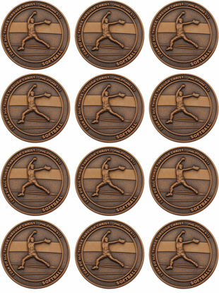 Picture of Bulk Softball Coin, Pack of 12, Christian Sports Coin for Young Athletes, Gift for Softball Player or Team, I Can Do All Things, Antique Rose Gold Plated Challenge Coin, Philippians 4:13