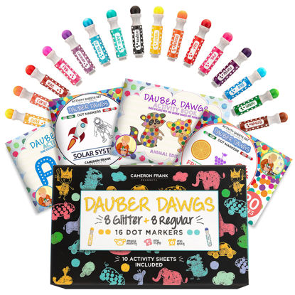 Picture of Washable Shimmer & Regular Dot Markers - 16 Pack Downloadable Activity Sheets For Kids, Toddler Art Activities, Preschool Children Arts Crafts Supplies Kit, Bingo Daubers Dabbers Dobbers, Dauber Dawgs