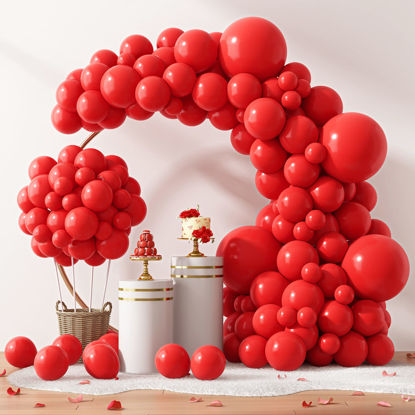 Picture of RUBFAC 129pcs Red Balloons Different Sizes 18 12 10 5 Inch for Garland Arch, Premium Red Latex Balloons for Birthday Party Wedding Valentine's Day Baby Shower Party Decoration