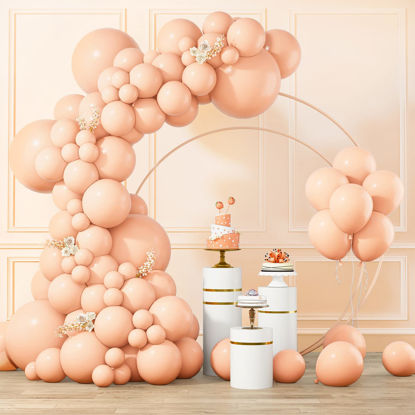 Picture of RUBFAC 105pcs Pastel Orange Balloons Peach Balloons Garland Arch Kit Different Sizes 18/12/10/5 Inches, Light Orange Balloons for Baby Shower Birthday Gender Reveal Party Decor