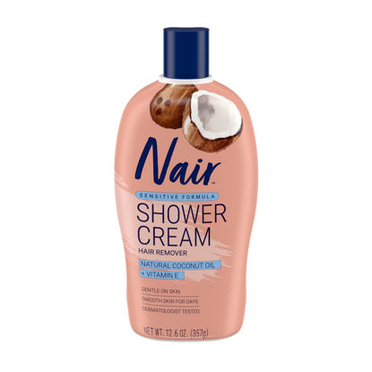 Picture of Nair Sensitive Formula Shower Cream Hair Remover with Coconut Oil and Vitamin E, 12.6oz
