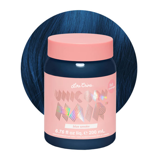 Picture of Lime Crime Unicorn Hair Dye Full Coverage, Blue Smoke (Steel Blue) - Vegan and Cruelty Free Semi-Permanent Hair Color Conditions & Moisturizes - Temporary Blue Hair Dye With Sugary Citrus Vanilla Scent