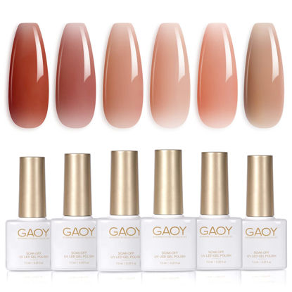 Picture of GAOY Icy Jelly Gel Nail Polish Set of 6 Colors Including Red Pink Nude Gel Polish Kit UV LED Soak Off Polish Home DIY Manicure Nail Salon Varnish