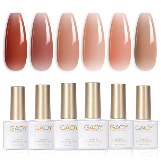 Picture of GAOY Icy Jelly Gel Nail Polish Set of 6 Colors Including Red Pink Nude Gel Polish Kit UV LED Soak Off Polish Home DIY Manicure Nail Salon Varnish