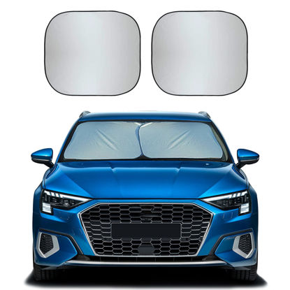 Picture of EcoNour 2-Piece Car Shade Front Windshield, Durable 230T Polyester Car Window Shades Blocks UV Rays, Foldable Automotive Interior Accessories for Sun Protection, Small (23.5 in x 29 in)