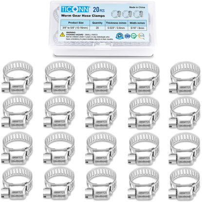 Picture of TICONN 20PCS Hose Clamp Set - 3/8''-5/8'' 304 Stainless Steel Worm Gear Hose Clamps for Pipe, Intercooler, Plumbing, Tube and Fuel Line