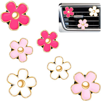 Picture of 6 Pcs Daisy Flower Air Vent Clip Air Conditioning Outlet Clip Car Air Freshener Clip Charm Car Inter Decor Accessories (Red, Pink, White,3 cm, 3.3 cm)