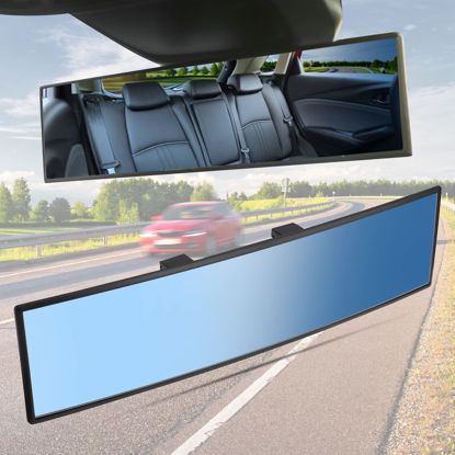 Picture of JoyTutus Rear View Mirror, Universal 11.81 Inch Panoramic Convex Rearview Mirror, Interior Clip-on Wide Angle Rear View Mirror to Reduce Blind Spot Effectively for Car SUV Trucks -Blue