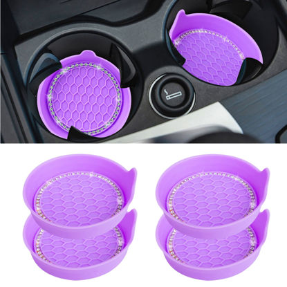 Picture of Amooca Car Cup Coaster Universal Non-Slip Cup Holders Bling Crystal Rhinestone Car Interior Accessories 4 Pack Purple