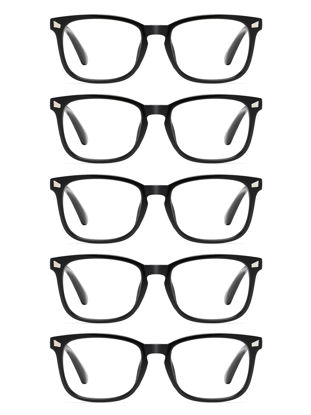 Picture of CCVOO 5 Pack Reading Glasses Blue Light Blocking, Filter UV Ray/Glare Computer Readers Fashion Nerd Eyeglasses Women/Men (Light Black, 1.25)