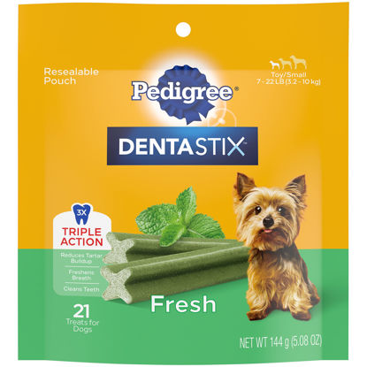 Picture of PEDIGREE DENTASTIX Dental Dog Treats for Toy/Small Dogs Fresh Flavor Dental Bones, 21 Count (Pack of 7)