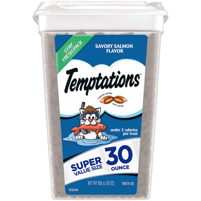 Picture of TEMPTATIONS Classic Crunchy and Soft Cat Treats Savory Salmon Flavor, 30 oz. Tub, Makes a Great Holiday Cat Treat