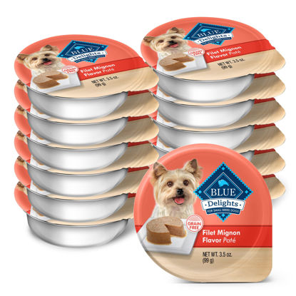 Picture of Blue Buffalo Delights Natural Adult Small Breed Wet Dog Food Cups, Pate Style, Filet Mignon Flavor in Savory Juice 3.5-oz (Pack of 12)