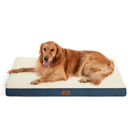Picture of Bedsure Extra Large Dog Bed - XL Orthopedic Dog Beds with Removable Washable Cover for Large Dogs Up to 100lbs, Egg Crate Foam Pet Bed Mat, Denim Blue