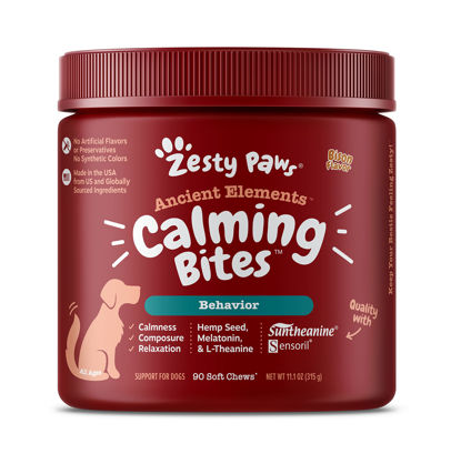 Picture of Zesty Paws Calming Chews for Dogs - Composure & Relaxation for Everyday Stress & Separation - with Ashwagandha, Organic Chamomile, L-Theanine & L-Tryptophan - Bison - 90 Count