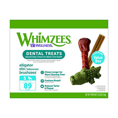 Picture of WHIMZEES by Wellness Value Box Natural Dental Chews for Dogs, Long Lasting Treats, Grain-Free, Freshens Breath, Small Breed, 89 count
