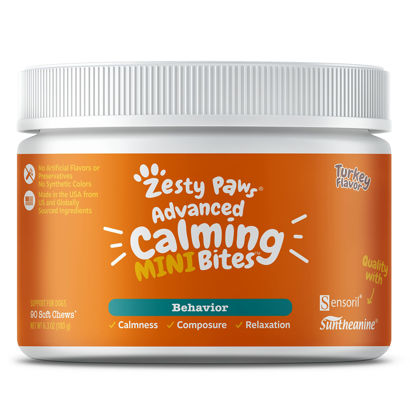 Picture of Zesty Paws Calming Chews for Dogs - Composure & Relaxation for Everyday Stress & Separation - with Ashwagandha, Organic Chamomile, L-Theanine & L-Tryptophan - Turkey Mini - 90 Count