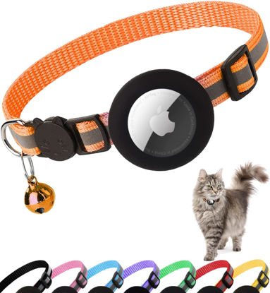 Picture of Airtag Cat Collar Breakaway, Reflective Kitten Collar with Apple Air Tag Holder and Bell for Girl Boy Cats, 0.4 Inches in Width and Lightweight(Orange)