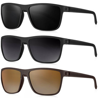 Picture of KALIYADI Polarized Sunglasses Men, Lightweight Mens Sunglasses Polarized UV Protection Driving Fishing Golf (Black/Gradual Gray/Gradual Brown)