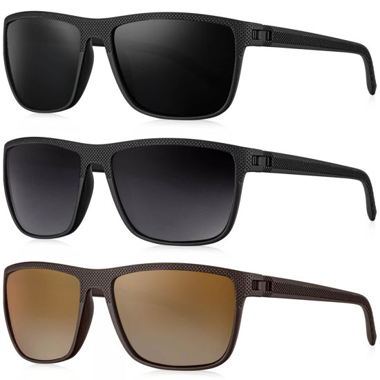 Picture of KALIYADI Polarized Sunglasses Men, Lightweight Mens Sunglasses Polarized UV Protection Driving Fishing Golf (Black/Gradual Gray/Gradual Brown)