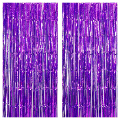 Picture of KatchOn, XtraLarge Purple Foil Fringe Curtain - 8x6.4 Feet Pack of 2, Purple Party Decorations | Purple Backdrop Curtain, Mermaid Birthday Decorations | Purple Streamers, Purple Birthday Decorations