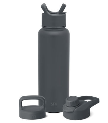 Picture of Simple Modern Water Bottle with Straw, Handle, and Chug Lid Vacuum Insulated Stainless Steel Metal Thermos Bottles | Large Leak Proof BPA-Free for Gym, Sports | Summit Collection | 40oz, Graphite