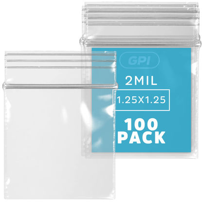 Picture of 1.25 x 1.25 inches, 2.5 Mil Clear Reclosable Zip Bags, case of 100 GPI Brand