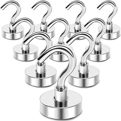 Picture of MIKEDE Magnetic Hooks Heavy Duty, 40 Lbs Magnet Hooks for Cruise Cabins, Strong Magnets Neodymium with Hooks for Hanging, Magnetic Wall Hooks for Refrigerator, Locker Decoration, Workplace -10Pack
