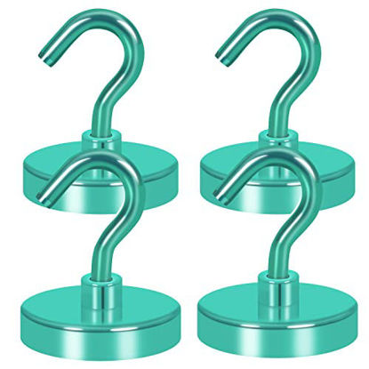 Picture of Neosmuk Magnetic Hooks Heavy Duty, Strong Magnet with Hook for Fridge, Super Neodymium Extra Strength Industrial Hooks for Hanging, Magnetic Hanger for Toolbox, Cruise, Grill(Green,4 Pack)