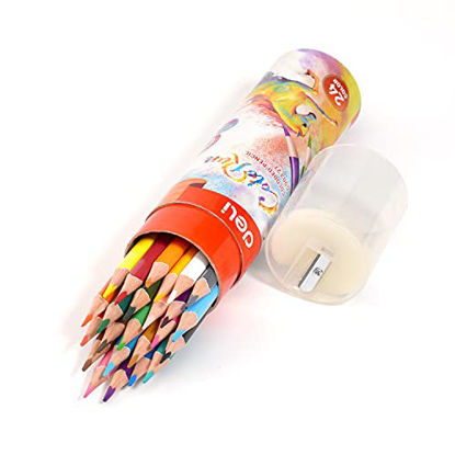 Picture of Deli 24 Colored Pencils Set, Coloring Pencils with Sharpener for Drawing, Painting and Sketching, Pre-sharpened Vibrant Pencils with Storage Tube, Easy to Color Books for Students, Teachers, Adults