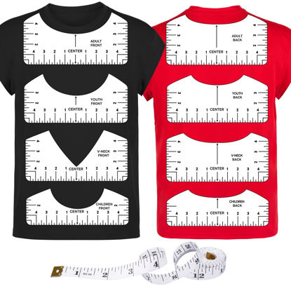 Picture of 9Pcs Tshirt-Ruler Guide to Center Vinyl, Transparent V-Neck/Round PVC Ruler for Alignment, Heat Press, Children Youth Adult, Front and Back Measurement (10in)