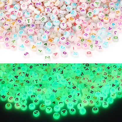 Picture of 1900pcs Letter Beads, DECYOOL Glow in The Dark Letter Beads, Acrylic Alphabet Beads, with 1 Roll Elastic String for Bracelet Necklace Jewelry Making Supplie
