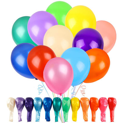Picture of RUBFAC 120 Balloons Assorted Color 12 Inches Rainbow Latex Balloons, 12 Bright Color Party Balloons for Birthday Baby Shower Wedding Party Supplies Arch Garland Decoration