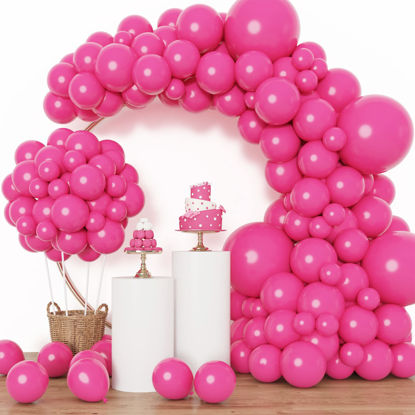 Picture of RUBFAC 129pcs Hot Pink Balloons Latex Balloons Different Sizes 18 12 10 5 Inch Party Balloon Kit for Valentine's Day Birthday Baby Shower Wedding Princess Theme Party Decoration