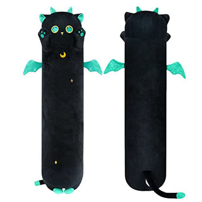 Picture of Mewaii Long Cat Plush Kawaii Body Pillow, 44” Cute Black Cat Stuffed Animals Soft Plushies, Big Eyes Kitten Plush Toys Throw Pillow Doll Gift for Girlfriend