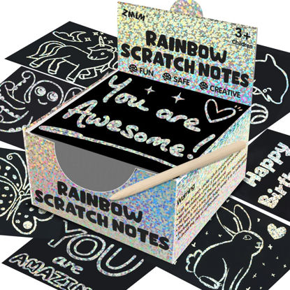 Picture of ZMLM Scratch Mini Art Notes for Kids - 165 Holographic Silver Magic Scratch Paper Art Cards Easter Basket Stocking Stuffers Party Favor Toy Bulk DIY Art Craft Supplies Kit Birthday Gift for Girl Boy