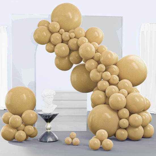 Picture of PartyWoo Tan Balloons, 140 pcs Boho Tan Balloons Different Sizes Pack of 18 Inch 12 Inch 10 Inch 5 Inch Light Brown Balloons for Balloon Garland or Balloon Arch as Birthday Party Decorations, Tan-F19