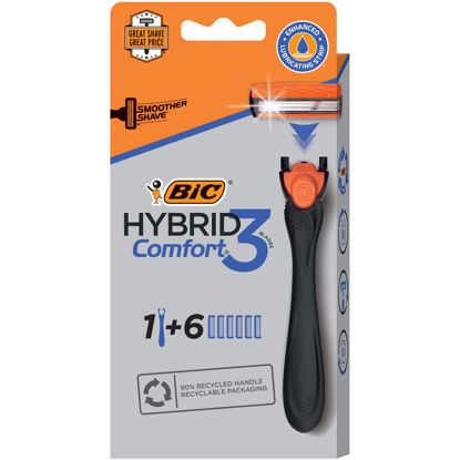 Picture of BIC Comfort 3 Refillable Three-Blade Disposable Razor for Men, Sensitive Skin Razor For a Comfortable Shave, 1 Handle and 6 Cartridges, 7 Piece Razor Set