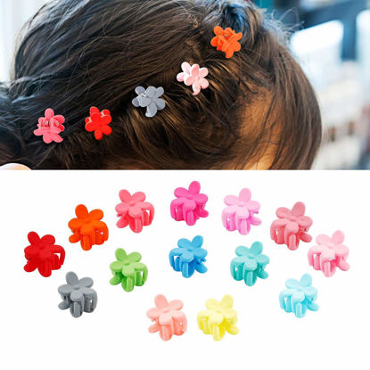 Picture of 50 Pcs Colorful Mini Hair Claw Small Clips Clamps Accessories for Girls Baby Toddler Decorative Bun Tiny hair clips, Assorted Colors (Floral)