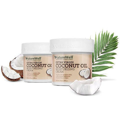 Picture of NATURE WELL Extra Virgin Coconut Oil Moisturizing Cream for Face & Body, Restores Skin's Moisture Barrier, Provides Intense Hydration For Dry & Dull Skin, 10 Oz Each (2 Pack)
