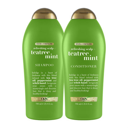 Picture of OGX Extra Strength Refreshing Scalp + Teatree Mint Shampoo, Invigorating Scalp Shampoo &Conditioner with Tea Tree & Peppermint Oil & Witch Hazel, Paraben-Free, Sulfate-Free Surfactants, 25.4 Fl Oz